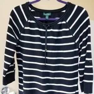 Ralph Lauren black and white top, 2/3 sleeves, size L